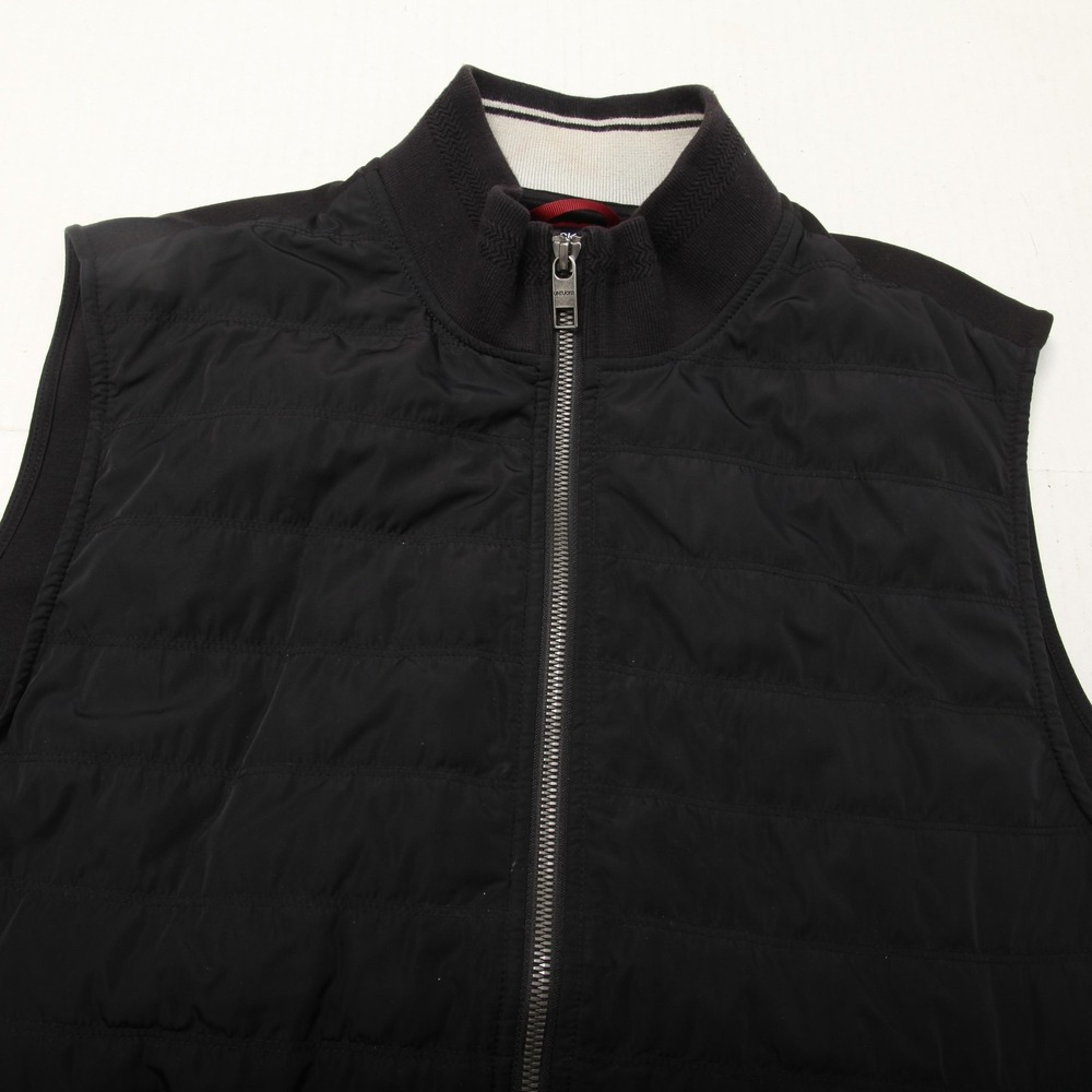 UNTUCKit Vest Mens Medium Black Quilted Full Zip Hybrid Sweatshirt Back Puffer